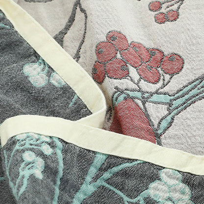 Couette réversible en coton avec motif d'aubépine et d'oiseau