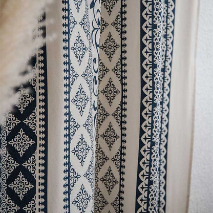 Rideau en coton et lin à motifs bleus