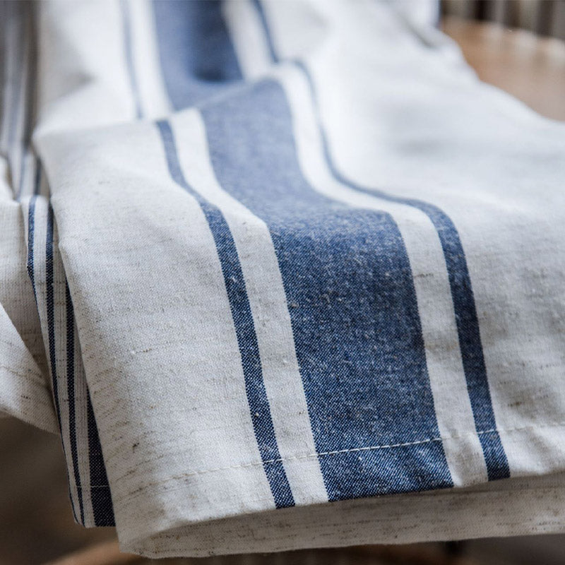 Ownkoti – Rideaux semi-occultants à rayures, bleu marine et beige