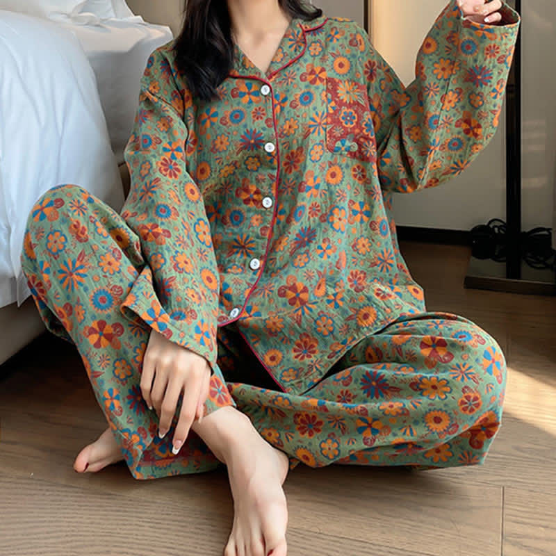 Ensemble de vêtements de détente en coton fleuri grande taille