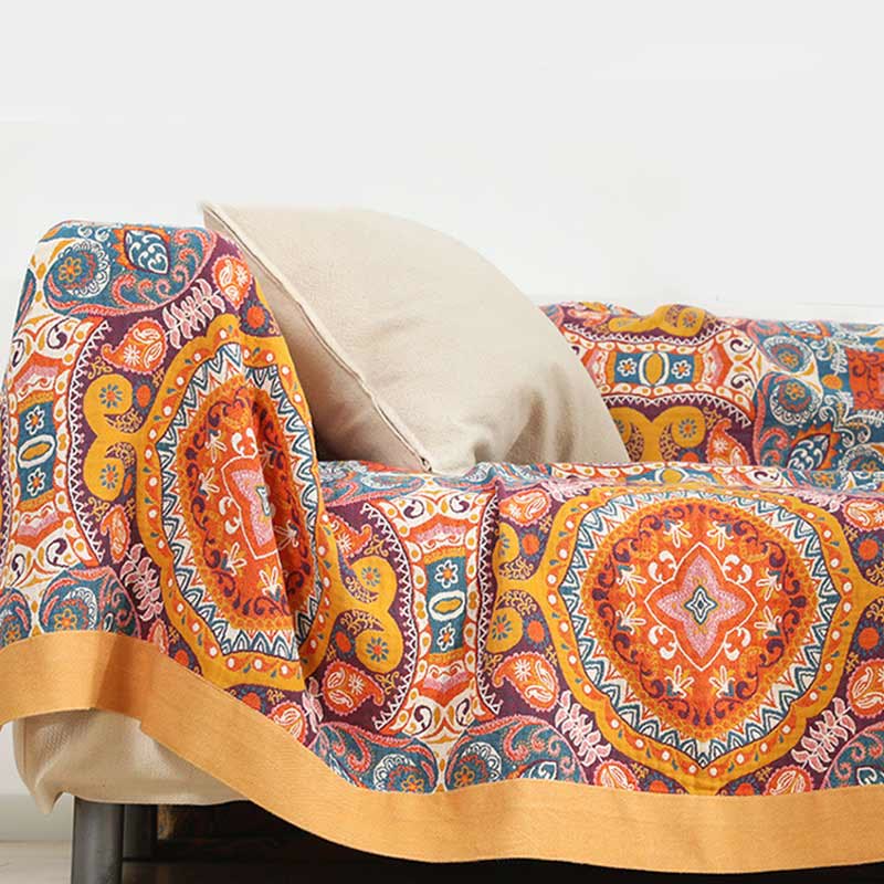 Couverture de canapé en coton bohème orange