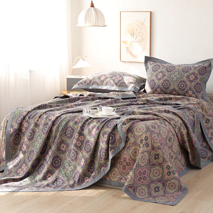 Couette réversible en coton à motif pétales - Couette avec 2 taies d'oreiller - Violet - 230 cm x 250 cm - image 5