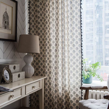 Rideau en coton et lin de style campagnard avec motif d'arbre