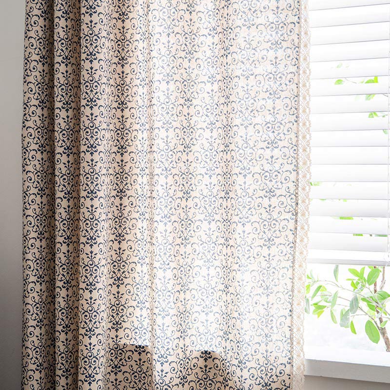Rideau Boho Ownkoti à motif bleu, semi-occultant