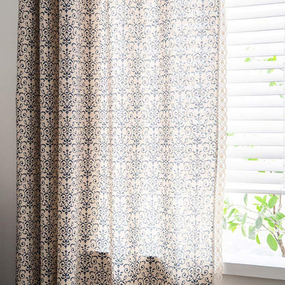 Rideau Boho Ownkoti à motif bleu, semi-occultant