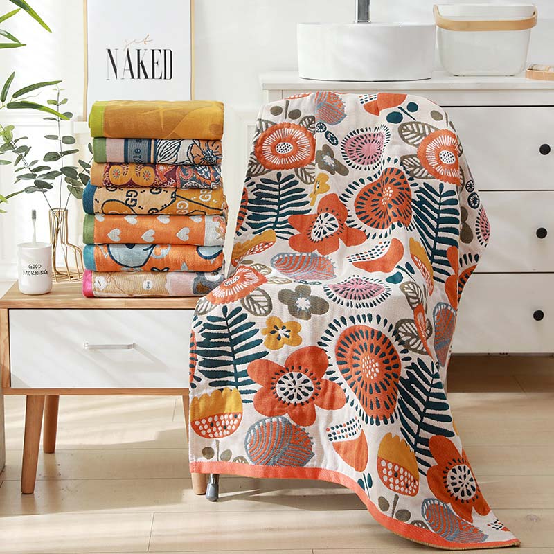 Ownkoti – Serviette de bain réversible à motif floral, colorée