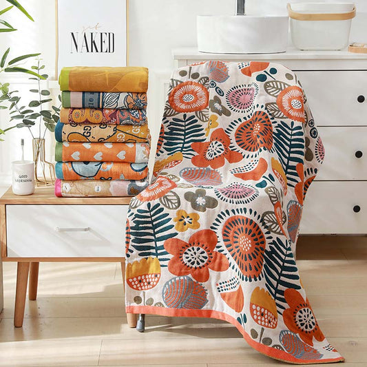 Ownkoti – Serviette de bain réversible à motif floral, colorée