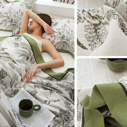 Couette réversible en coton avec fleurs et feuilles pastorales