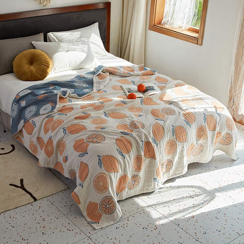 Couette réversible en gaze de coton à motif citron