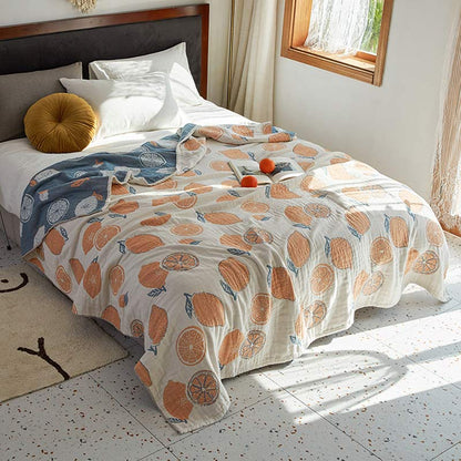 Couette réversible en gaze de coton à motif citron