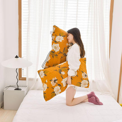 Serviette oreiller en gaze de coton à fleurs jaunes (2 pièces)