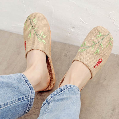 Chaussons confortables en lin brodés Plum Bossom