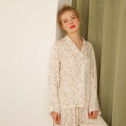 Ownkoti – Vêtements d'intérieur en satin à manches longues et col en V à fleurs