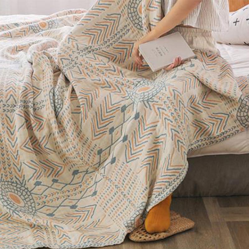 Couette en coton rayée Ownkoti Boho, réversible, serviette de canapé