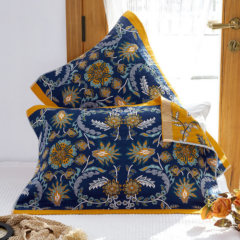 Serviette oreiller en coton respirant avec grappes de fleurs (2 pièces)
