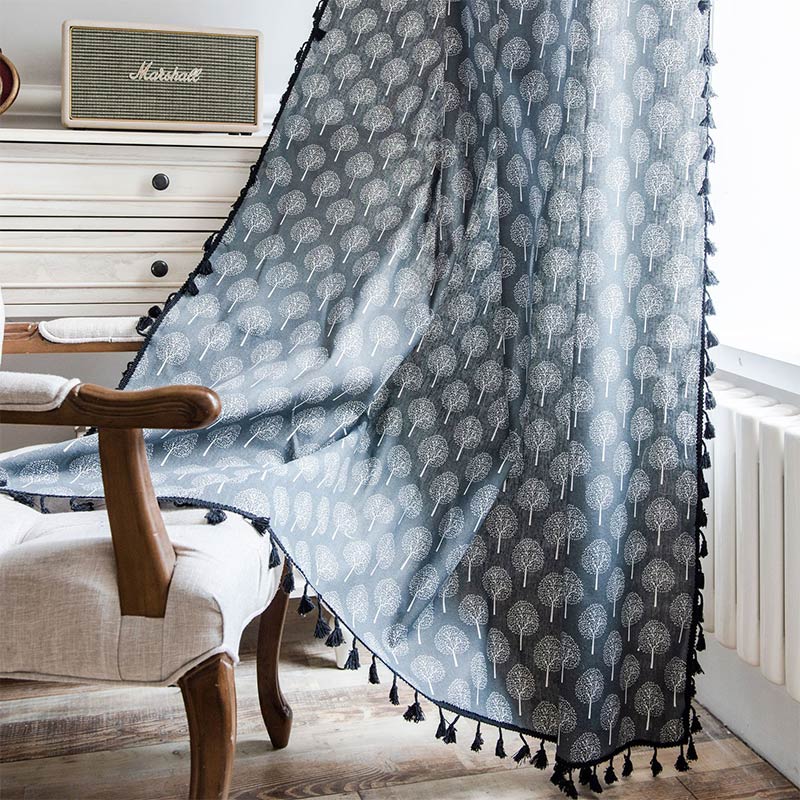 Rideau en coton et lin de style campagnard avec motif d'arbre