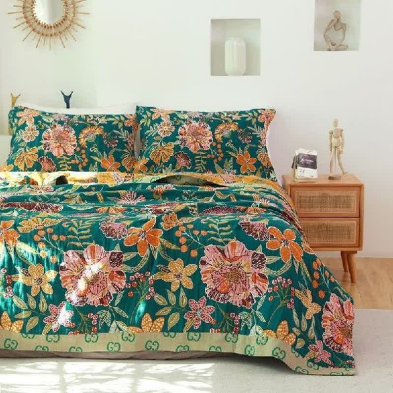 Couette réversible en coton à motif de fleurs luxuriantes Ownkoti