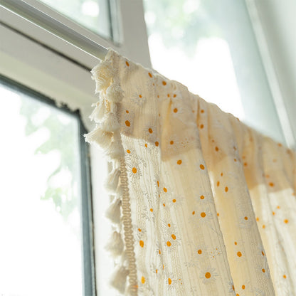 Rideau à plusieurs niveaux beige à motif marguerites