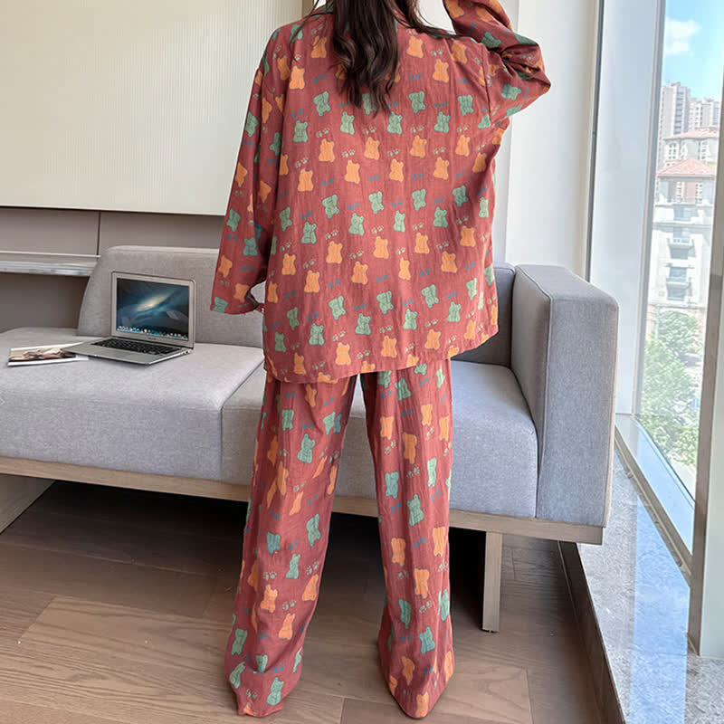 Ensemble de vêtements de détente surdimensionné en coton à imprimé ours