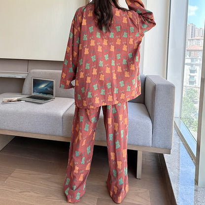 Ensemble de vêtements de détente surdimensionné en coton à imprimé ours