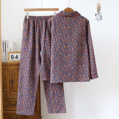 Ensemble pyjama en coton à manches longues au style rétro à feuilles