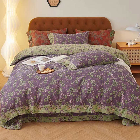 Parure de lit en gaze de coton à motif floral (4 pièces)