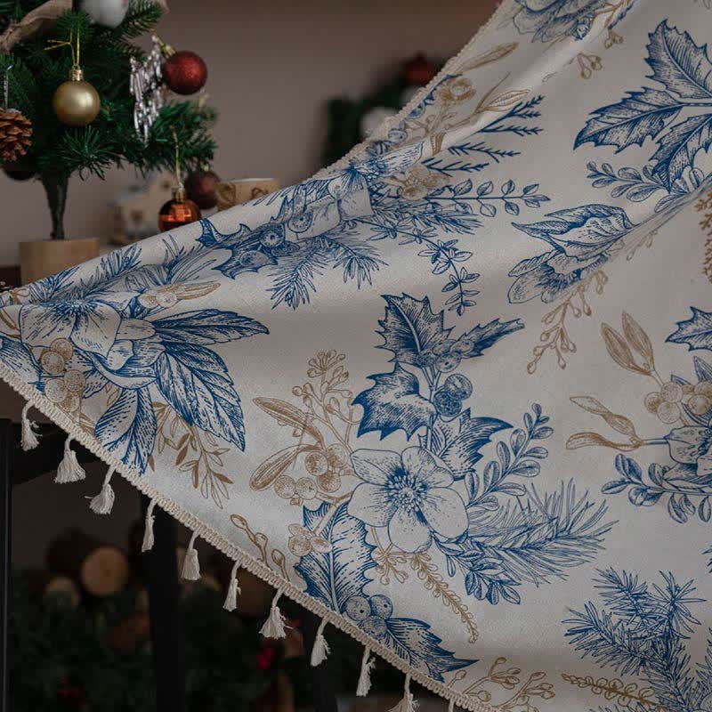 Rideau filtrant la lumière Ownkoti avec motif en bois de pin et fleurs bleues