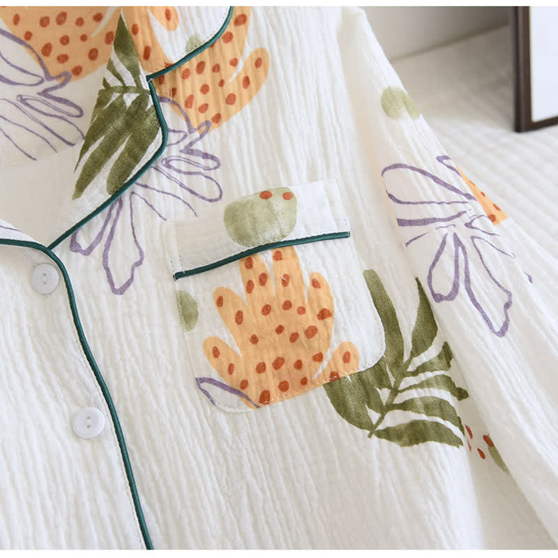 Ensemble pyjama en pur coton à motif feuilles et manches longues
