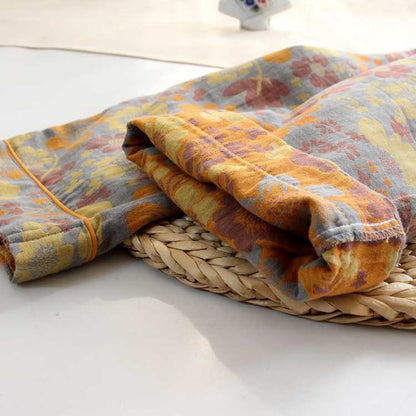 Ensemble de vêtements d'intérieur en coton jaune avec revers à motif marguerites
