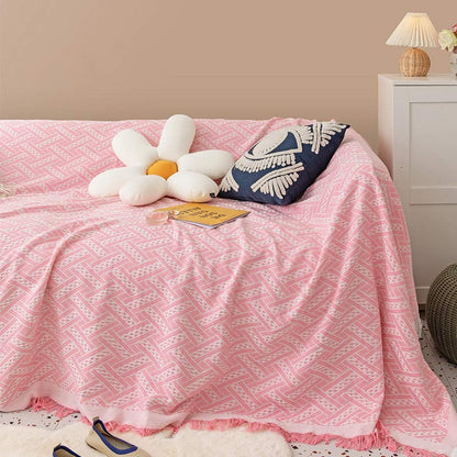 Couverture douce à pompons Ownkoti, housse de canapé réversible