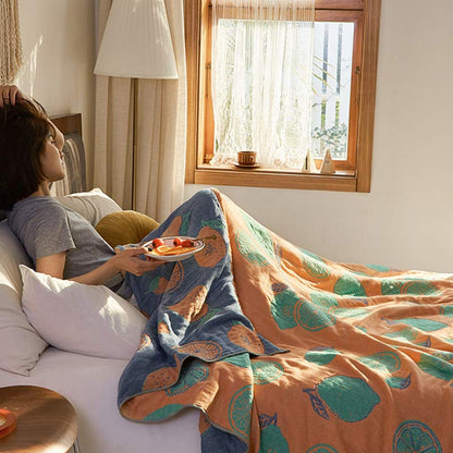 Couette réversible en gaze de coton à motif citron