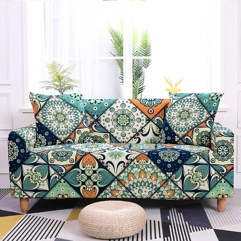 Housse de canapé élastique extensible Ownkoti à motif rétro