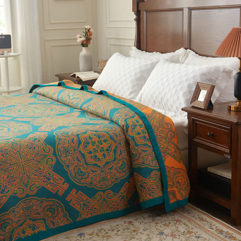 Couette réversible en fibre de bambou avec motif floral bohème