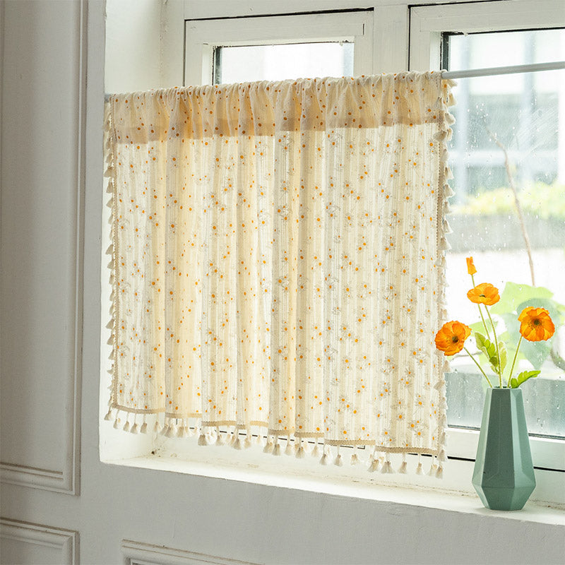 Rideau à plusieurs niveaux beige à motif marguerites