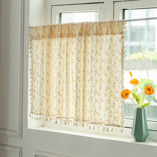 Rideau à plusieurs niveaux beige à motif marguerites