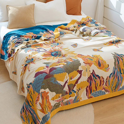 Couette réversible en coton à motif papillon et fleur
