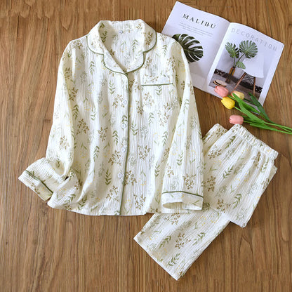 Ensemble pyjama en double gaze de coton à motif floral