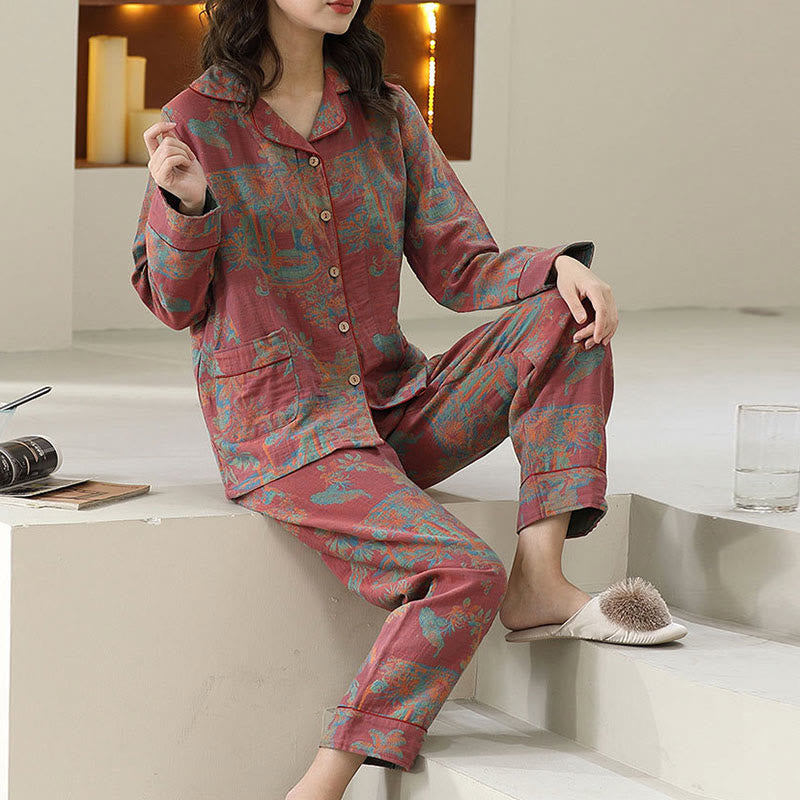 Ensemble de vêtements de détente en coton à imprimé floral double couche