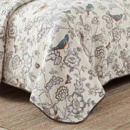 Couette avec fleurs printanières et oiseaux et taie d'oreiller