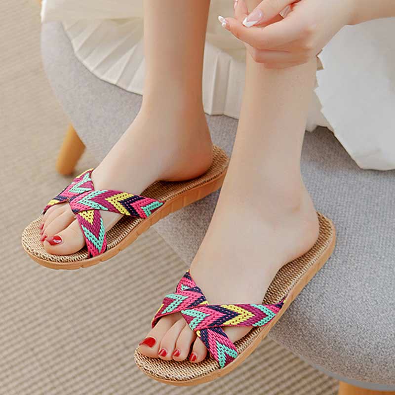 Chaussons antidérapants en lin Boho Cross