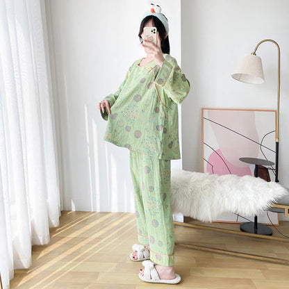 Ensemble de vêtements de détente surdimensionnés en gaze de coton à imprimé arbre