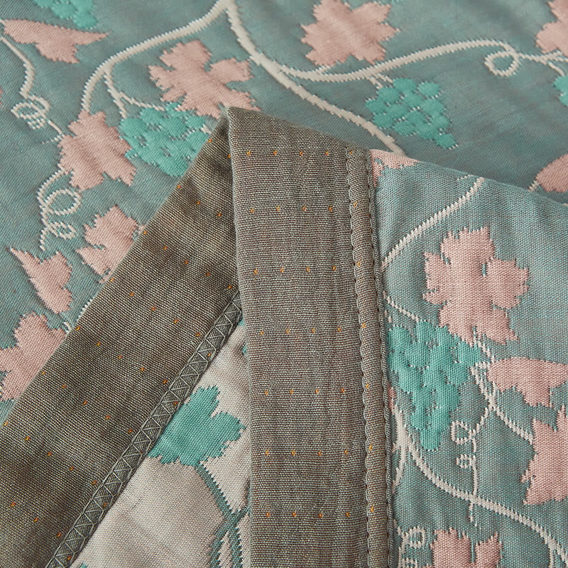 Couverture réversible en coton à trois couches avec feuilles de vigne