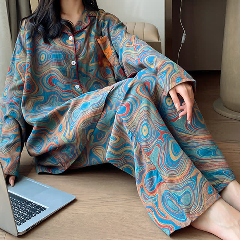 Ensemble de vêtements de détente surdimensionné en coton à imprimé artistique