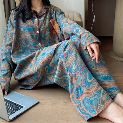 Ensemble de vêtements de détente surdimensionné en coton à imprimé artistique