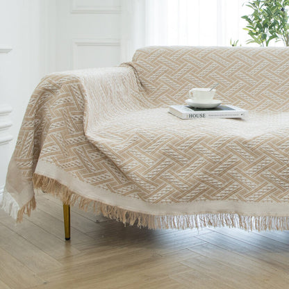 Couverture douce à pompons Ownkoti, housse de canapé réversible