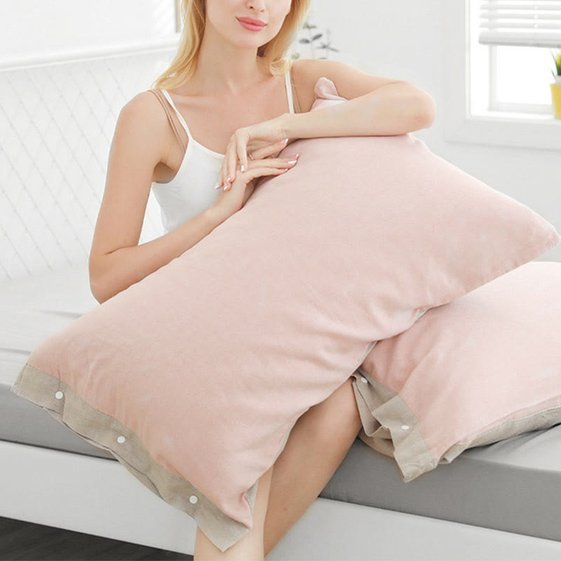 Taie d'oreiller simple en coton avec boutons de couleur pure (2 pièces)