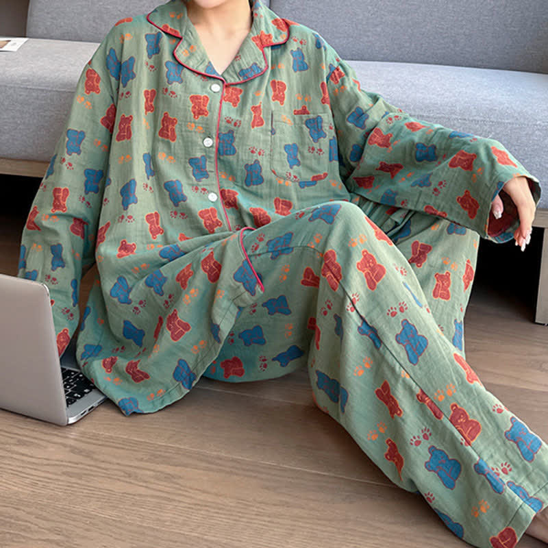 Ensemble de vêtements de détente surdimensionné en coton à imprimé ours