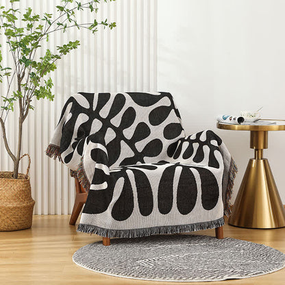 Couverture légère et douce avec pompon en forme de feuille rétro