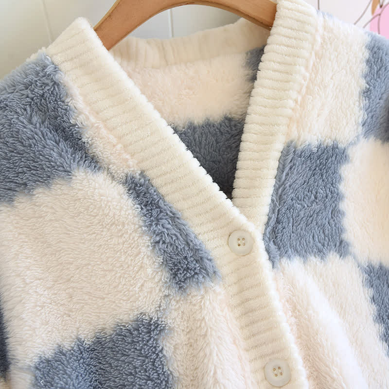 Ensemble pyjama à col en V en damier doux et moelleux