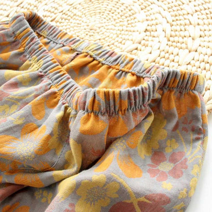 Ensemble de vêtements d'intérieur en coton jaune avec revers à motif marguerites
